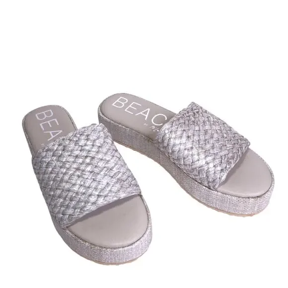 BEACH by Matisse Cairo Platform Sandal Gray Raffia Slip Espadrille Women's 10M - Picture 1 of 6